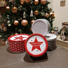 4er-Set Gebäckdose Plätzchendose Keksdosen Weihnachten Rot/Grau Geschenkdose