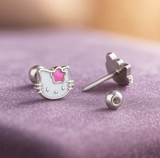 Kinder Ohrringe Hello Kitty 925 Echt Silber Ohrstecker Mädchen Disney Süß 