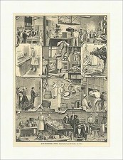 In der Kaiserhofküche in Berlin W. Geißler Köche Herd Ofen Holzstich E 8520