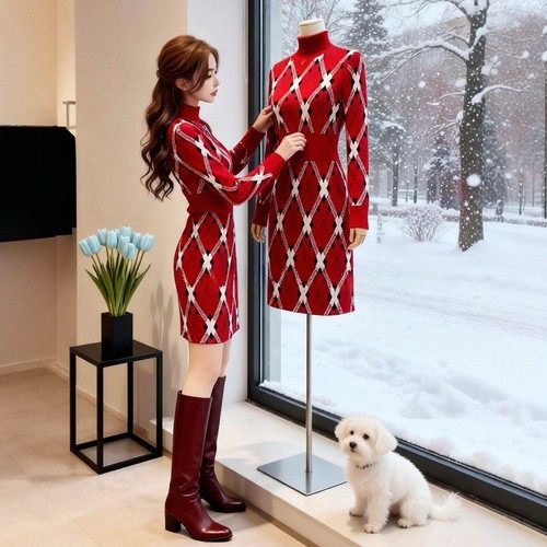 Damen kleid rot - damen, rot/weiß/schwarz