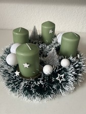 Adventskranz Künstlich Tischdeko Kerzen Weihnachtsdekoration grün weiß Handmade