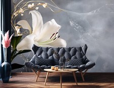 Fototapete Blumen Lilie Weiß Gold Wohnzimmer VLIES TAPETE XXL + KLEISTER 244