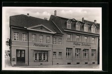 Buttstädt, Ansichtskarte, Kaffee-Konditorei Schollain mit Straße 1956 