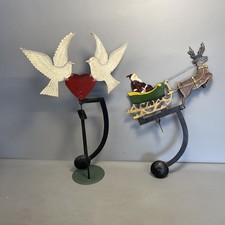 2 Pendelfiguren aus Blech | Liebestauben & Weihnachtsmann Dekoration Antik #1