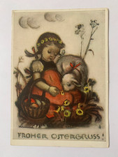 Vintage Hummel :" Froher Ostergruss !  Alte Postkarte - Mädchen mit Lamm Nr 5326