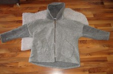 Zabaione Wolljacke S/M grau oversize Taschen Kapuze Reißverschluss goldfarben