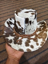 Herren braun & weiß Rindsleder Zylinder Hut - Ponyleder Haar, Western...