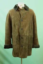 Orig GIMO`s Lamm Fell Mantel ca 54/L Herren Leder vintage shearling grün-braun