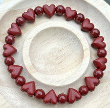 Rote Herzen Zinnober Armband Stretcharmband Edelstein Kristall Heilstein 8 mm