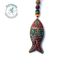 Halskette Fisch Nepal Türkis Jaspis Amulett Talisman Glücksbringer Geschenkidee