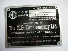Typenschild MG A M.G.A. MGA MG