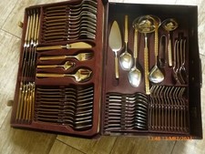 72 teiliger  Besteckkoffer Besteckset Edelstahl vergoldet  12 Personen Solingen