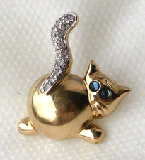 PIERRE LANG PL KATZE CAT Brosche Ziernadel SWAROVSKI Steine vergoldet GESCHENKE