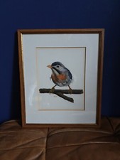 hübsche Zeichnung Vogel Fink signiert H. Tröger gerahmt Vintage Bild Gemälde