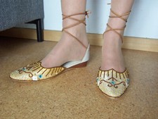 "BUFFALO" Gr.39 Sandalen; Ballerinas; Sandaletten Halbschuhe Perlen-bestickt