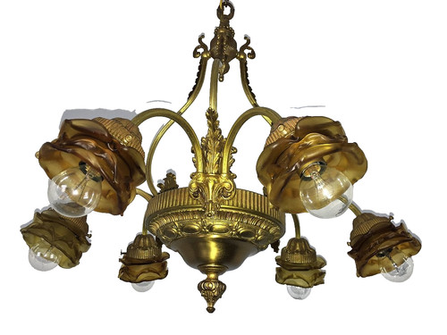 Antique french brass glass - antique,