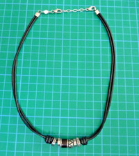FOSSIL Herren Kette Halskette silber schwarz Leder vintage used 46cm TOP
