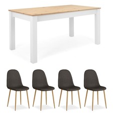 Essgruppe mit 4 Stühlen Esstisch ausziehbar Tisch Holz massiv Weiß Homestyle4u