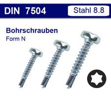 Bohrschrauben Ø 2,9-6,3  Stahl verzinkt 7504 N selbstschneidend Linsenkopf Torx