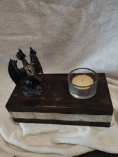 Drachen Kerzenhalter Holz Metall Kerzenleuchter Kerzenständer Glas Teelicht Duft