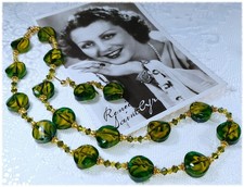 Funkelnde Kette und Ohrringe Lampwork Glas Swarovski Perlen Moosgrün Gelb Herbst