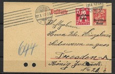 DR 1920 Ganzsachenpk. P 125- 15 Pf.rot Wappen am Eichenstamm, Regensburg-Dresden