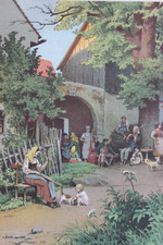 Antike kolorierte Lithografie Die Geiger-Leni C.W. Müller