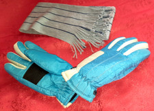 THINSULATE Jungen Winter Handschuhe Gr. 7 Türkis/Weiß + ZUGABE: Winterschal