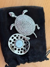 Magnetbrosche Schildkröte mit Glitzersteinen silberfarbig ca. 7,5x5cm NEU