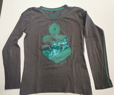 Marken Langarmshirt von Gsus Shirt 146 - 152 grau grün Pailletten NEUwertig 