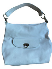 Maxi Schultertasche Hobo bag weiß genarbtes Leder vintage art deco