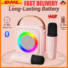 Mini-Karaoke-Maschine Bluetooth-Lautsprecher mit LED 2 Mikrofonen Stereo-Sound