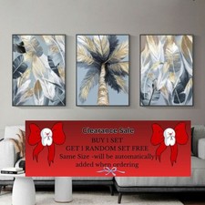 Poster Blau Palmen Federn 3er