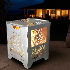 Feuerkorb mit Grillplatte Motiv Flammen 40x50cm 3mm Stahl Feuerstelle Feuertonne
