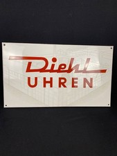 Diehl Uhren - Emailleschild mit Fabrikansicht Nürnberg Junghans 41 x 72 cm 1950