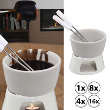 Schoko Fondue Set 2x Gabel Stövchen Teelicht Schokofondue Minifondue weiß