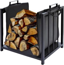 Kaminholzständer Kaminholzkorb aus Metall mit Kaminholztasche Textil 50x37x50cm