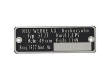 Typenschild Motor für NSU
