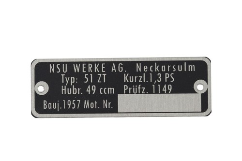 Typenschild motor für nsu - typenschild,