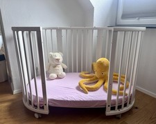 STOKKE Sleep Bett weiß inkl. Matratze, Himmelstange und Himmel weiß