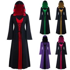 DE Damen Kleid Mit Kapuze Hexen Hexe Kleid Halloween Hexen Kostüm V-Ausschnitt