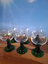 6er Set Vintage Weinrömer, 0,2 l, grüner Rillenfuß, Weingläser, Weinkelche, klar