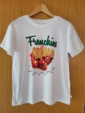 ***S.OLIVER QS***weißes T-Shirt***Pommes***Fritten***Glitzer***Pailletten Gr. XS
