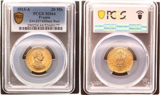 Preußen 20 Mark Gold 1913 A Wilhelm II. in Uniform Gold PCGS MS64   135657