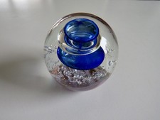 Glaskugel Blasen Blau Glitter Glas Briefbeschwerer Ø 7 cm Kugel 384 g Deko