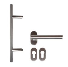 Edelstahl Stoßgriff SET 350 mm Griffstange Haustürbeschlag Stangengriff + Klinke