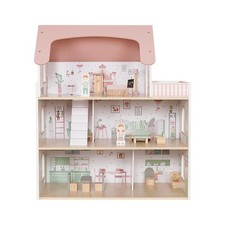 Puppenhaus XXL Großes Holz Puppen Haus Spielhaus Stadtvilla Set mit Möbel Rosa