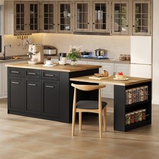 Kücheninsel mit Ausziehbare Esstisch Küchentheke Küchenschrank, 6 Schubladen