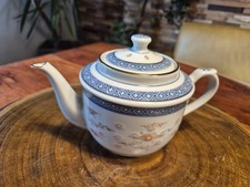 Hübsche Chinesische Teekanne Tee Kanne Goldrand Reiskorn Muster Blau Weiß