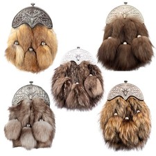 Keltischer Hirsch Schottischer Sporran mit echtem Fuchspelz, Kojotenfell Schweinsleder